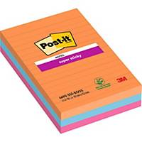Post-it® Super Sticky Notes, ligné, couleurs BOOST, 101x152 mm, les 3