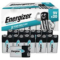 Energizer Max Plus Batterien, 9V/LR61, Alkaline, Packung mit 20 Stück
