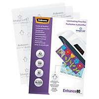 FELLOWES LAMINATING POUCHES A3 GLOSS 160 MICRONS (2 X 80) - PACK OF 100
