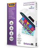 Fellowes A3 Laminating Pouches Gloss 160 Microns (2 X 80) - Pack of 100