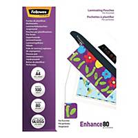 Fellowes Gloss A4 Laminating Pouch 160mi (80 x 2 sides) - Pack of 100