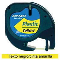 Dymo Letratag Plastic Labels, 12 mm X 4 M Roll, Black Print On Yellow, Plastic