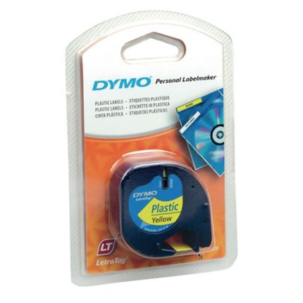 Dymo dymo letratag tape 91202 12mm x 4m black on yellow pack of 3 