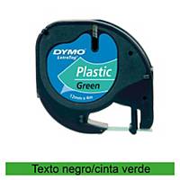 Cinta de rotular Dymo LetraTag - 12 mm - plástico - negro sobre verde