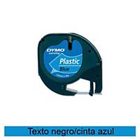 Cinta de rotular Dymo LetraTag - 12 mm - plástico - negro sobre azul
