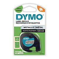 Etykiety DYMO® na taśmach Letra Tag, plastikowe, 12 mm x 4 m, srebrne