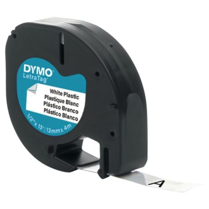 Cassette à ruban pour A18768 Dymo - 12mm lettrage Noir ruban Blanc