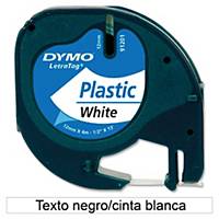 Cinta de rotular Dymo LetraTag - 12 mm - plástico - negro sobre blanco