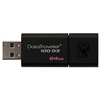 Clé USB Kingston DataTraveler 100 G3 - USB 3.0 - 64 Go - noire