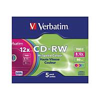 CD-RW Slim, Verbatim 43167, 80MIN/700MB 43167, 8-10x, Color, Packung à 5 Stück