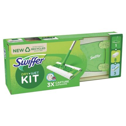 Kit de nettoyage Swiffer classique - balai + 8 lingettes sèches + 3 humides