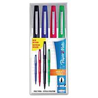 Paper Mate® Flair stiften, blauw/zwart/rood/groen, etui van 4 stiften