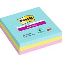 Post-it® Super Sticky Notes, ligné, couleurs COSMIC, 101 x 101 mm, les 3