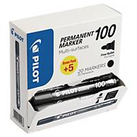 Pilot SCA 100 permanente marker, fijn, ronde punt, zwart, 15 stuks + 5 gratis