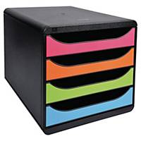 Module de rangement Exacompta Big Box, 4 tiroirs, A4+, noir/couleurs assorties
