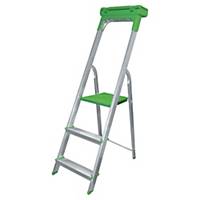 Alum. folding ladder Safetool, 3 steps + safety bar, load cap up to 150 kg