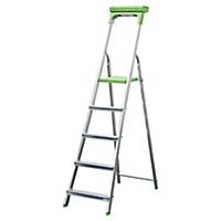 Alum. folding ladder Safetool, 5 steps + safety bar, load cap up to 150 kg