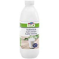 Organic whole milk, Knospe, UHT 1 l, pack of 6 bottles with screw cap