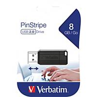 USB-nøgle 2.0 Verbatim Pinstripe Flash Memory Stick, 8 GB, sort