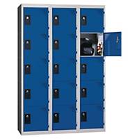 Vestiaire EVP - 3 colonnes - 15 cases - l. 120 cm - bleu