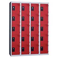Vestiaire EVP - 4 colonnes - 20 cases - l. 120 cm - rouge