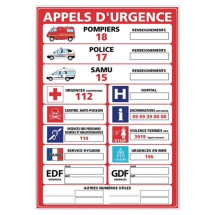 Affiche Numéros d'urgence à imprimer