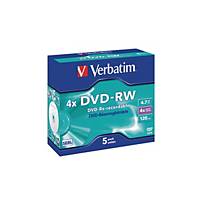 DVD-RW Jewel, Verbatim 43285, 1-4x, 4.7 GB, Packung à 5 Stück