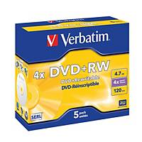 VERBATIM DVD+RW Jewel 4.7GB 43229 1-4x, emballage de 5 Pcs