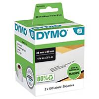 Adresseetiketter Dymo LabelWriter, 28 x 89 mm, 2 ruller a 130 etiketter