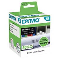 Rol van 260 Dymo 99012 adresetiketten voor labelprinter 89x36mm - doos van 2