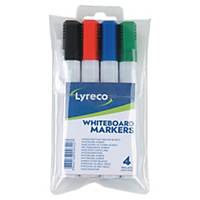 Whiteboardmarker Lyreco dry wipe, kantet, ass. farver, etui a 4 stk.