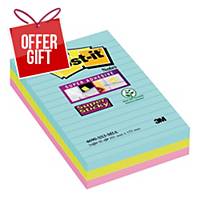Post-It Super Sticky Notes Lined 101x152mm Miami Asst - Pack Of 3