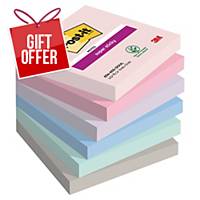 Post-it® Super Sticky Notes Soulful Collection, 76mm x 76mm, 6 Pads of 90 Sheets