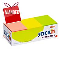 STICK N by Hopax öntapadó jegyzettömb, 38x51 mm, neon mix, 12 tömb/100 lap