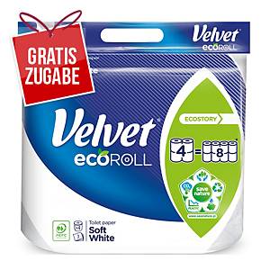 Velvet Ecoroll Toilettenpapier, herkömmliche Rolle, 3-lagig, 4 Stück