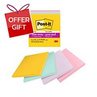 POST-IT 654-4SSSWT SUPER STICKY NOTES 3 X3  ASSORTED COLOURS PACK OF 4