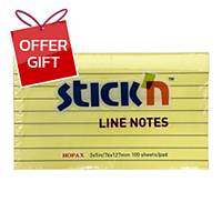 STICKN STICKY LINED NOTES 3X5 INCHES PASTEL YELLOW 1 EA.