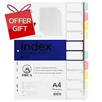 ORCA Plastic Paper Divider Index A4 10 Tabs 5 Colours