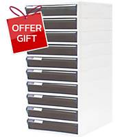 ORCA TCB-10 Cabinet 10 Drawers White/Clear