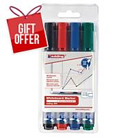 Edding 360 Bullet Tip Assorted Colour Whiteboard Markers - Wallet Of 4
