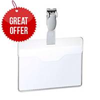 Durable Visitor Badge with Clip - 60 x 90mm Transparent - Pack of 25