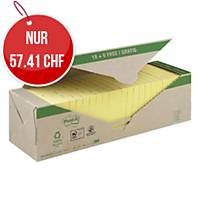 Haftnotizen Post-it Green Notes 100 recycling, 76x76 mm, gelb, Pk. à 24 Stk.