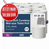 Tork 472139 extra weiches hülsenloses Toilettenpapier, Weiß T7 3-lagig,18 Rollen