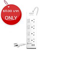 ANITECH H5234 EXTENSION CABLE 4 SOCKETS 4 SWITCHES WITH 2USB 3 METERS WHITE