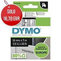 Nastro D1 per etichettatrice Dymo 12 mm nero/trasparente S0720500