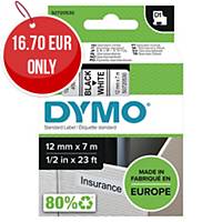 DYMO Authentic D1 Labels - Black Print on White Tape, 12 mm x 7 m