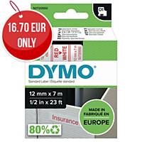 Dymo D1 Labels, 12mm X 7M Roll, Red Print On White