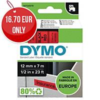 DYMO Authentic D1 Labels -Black Print on Red Tape,  12 mm x 7 m