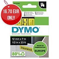 DYMO Authentic D1 Labels - Black Print on Yellow Tape, 12 mm x 7 m