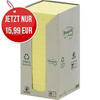 Post-it Haftnotizen Recycling 654-1T, 76 x 76 mm, 16 Blöcke à 100 Blatt, gelb